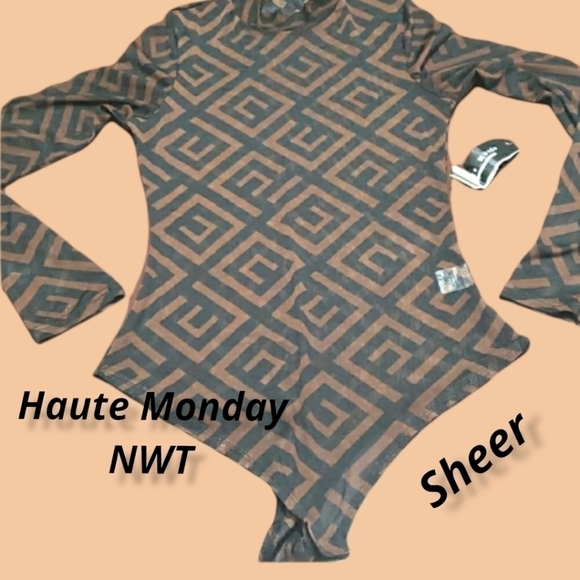 Haute Monday Sheer Body Suit Mock Turtle NWT Jr M - Picture 1 of 12